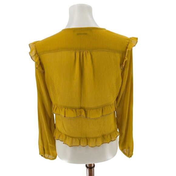 Scotch & Soda Mustard Yellow Ruffled Long Sleeve Blouse Womens Size S - Picture 2 of 7